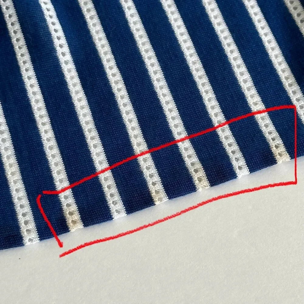 Navy Blue Stripe Knit Fabric Vintage 70s Knit PERFORATED Cotton Blend 53 x 63